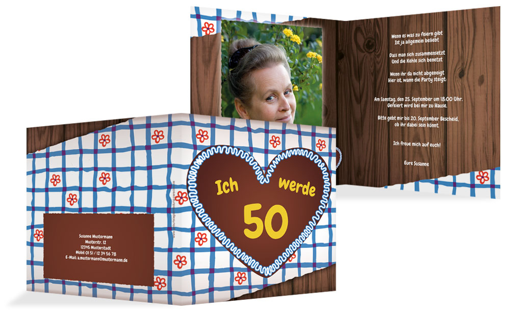 Geburtstagseinladungskarte Lebkuchenherz 50 Foto