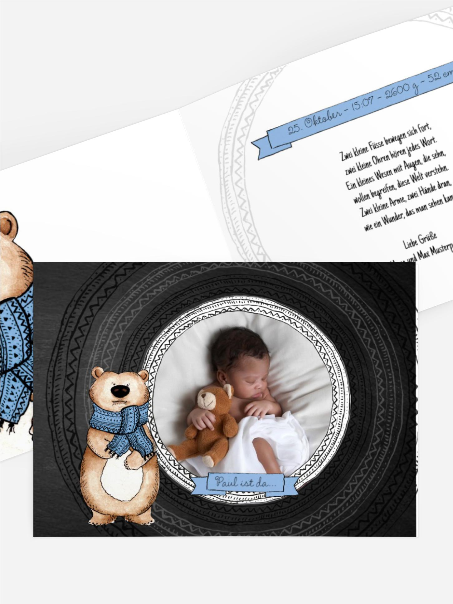 Karte zur Geburt Vintage Bär