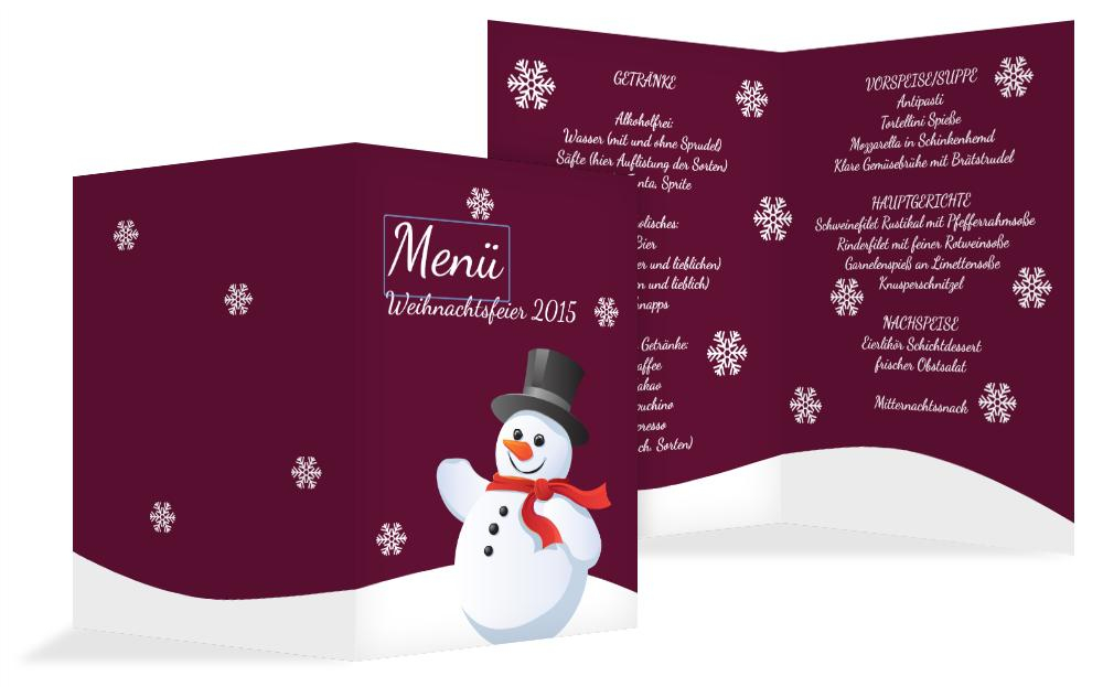 Weihnachtsmenükarte Schneemann Weihnachtsmenükarte Schneemann