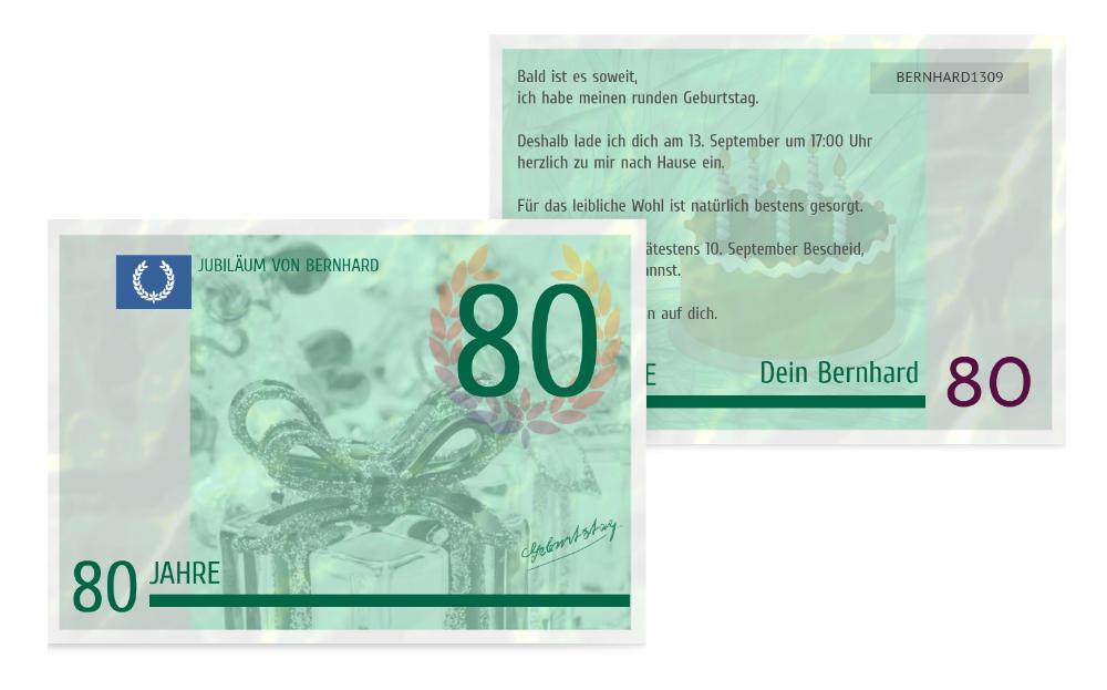 Einladungskarte zum Geburtstag Geldschein 80