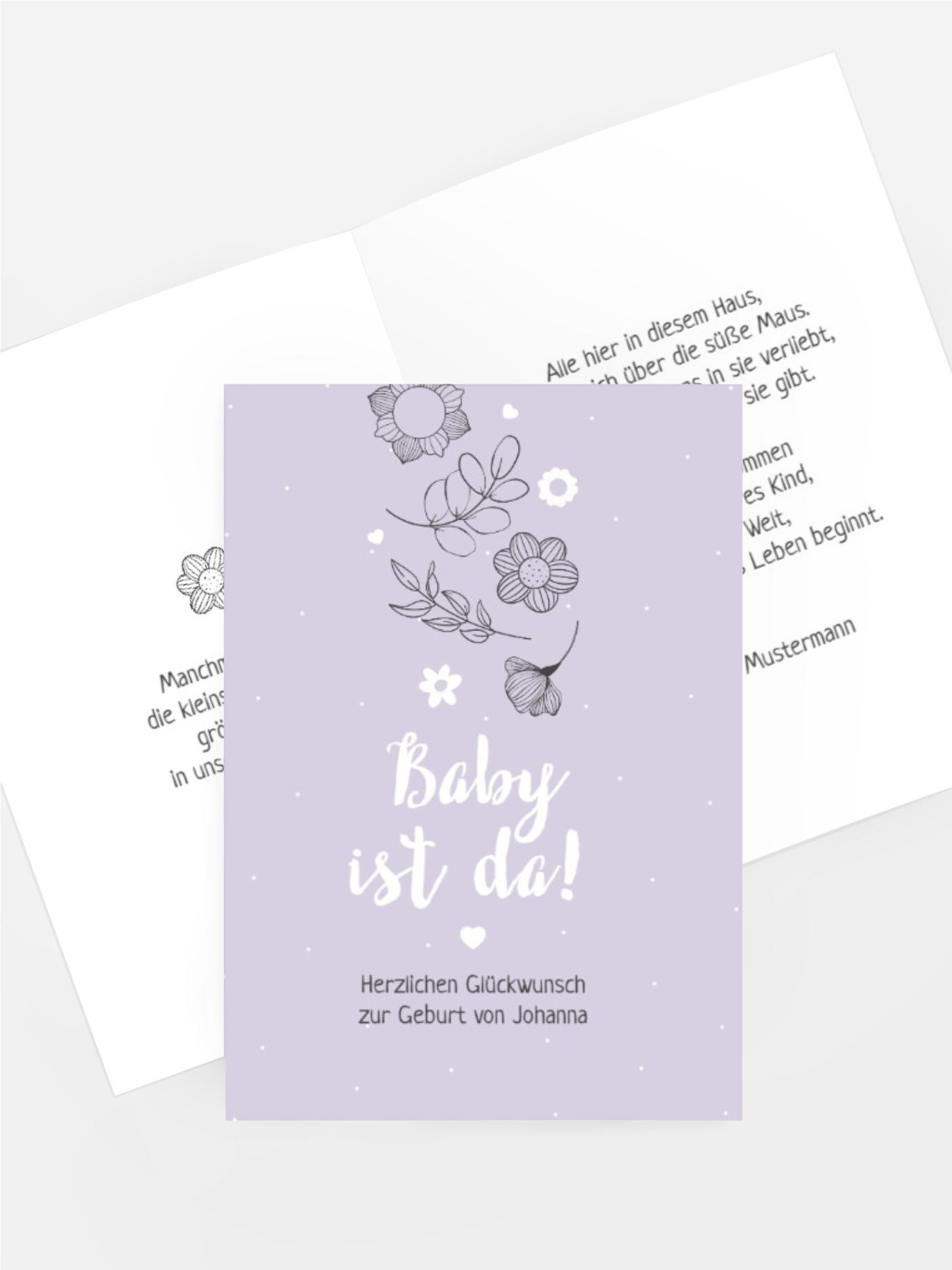 Glückwunschkarte zur Geburt Sommerblumenregen