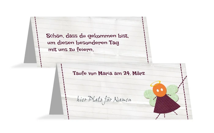 Tischkarte Taufe Stoffengelchen