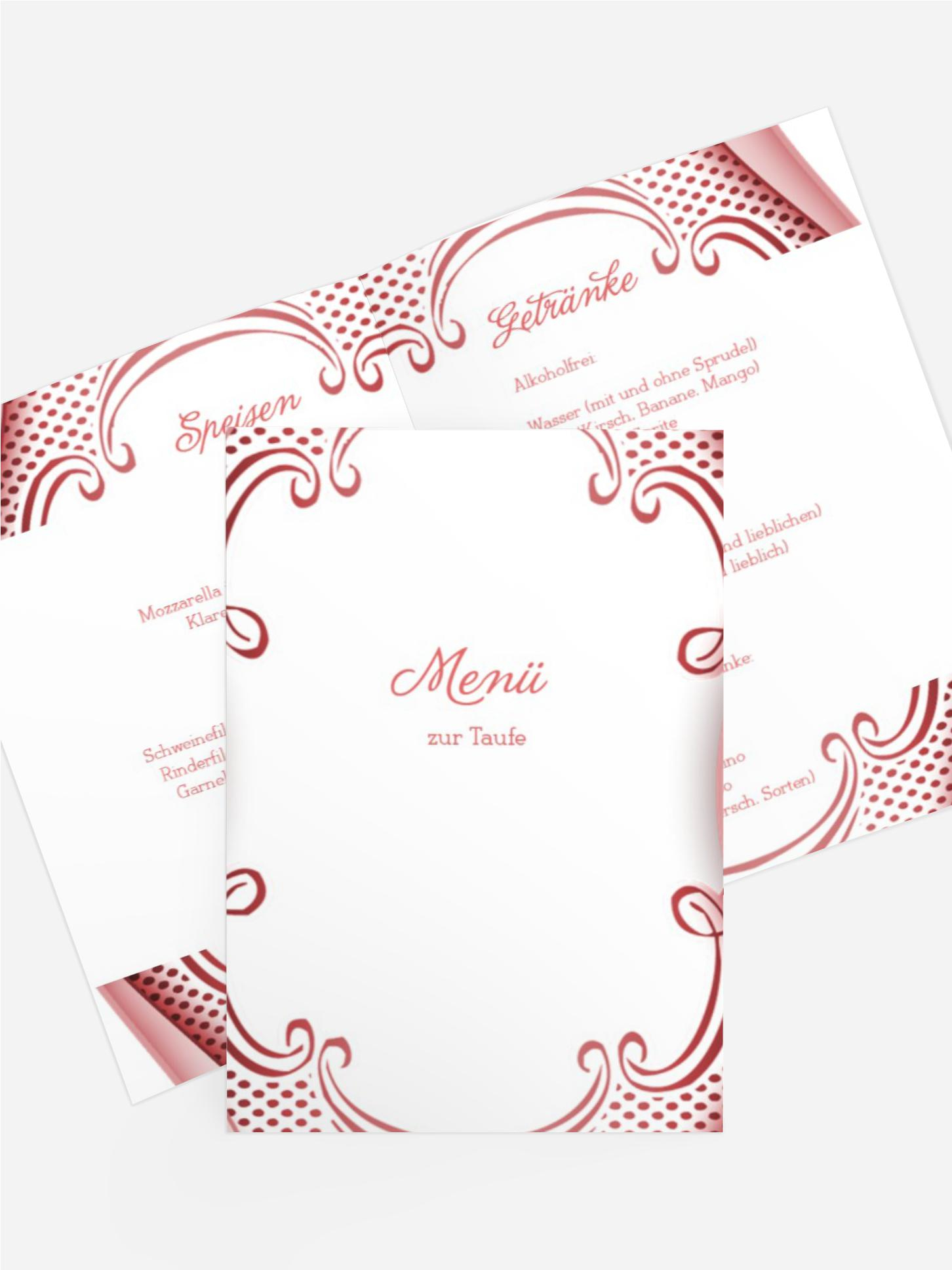 Menükarte Taufe Schale & Rahmen