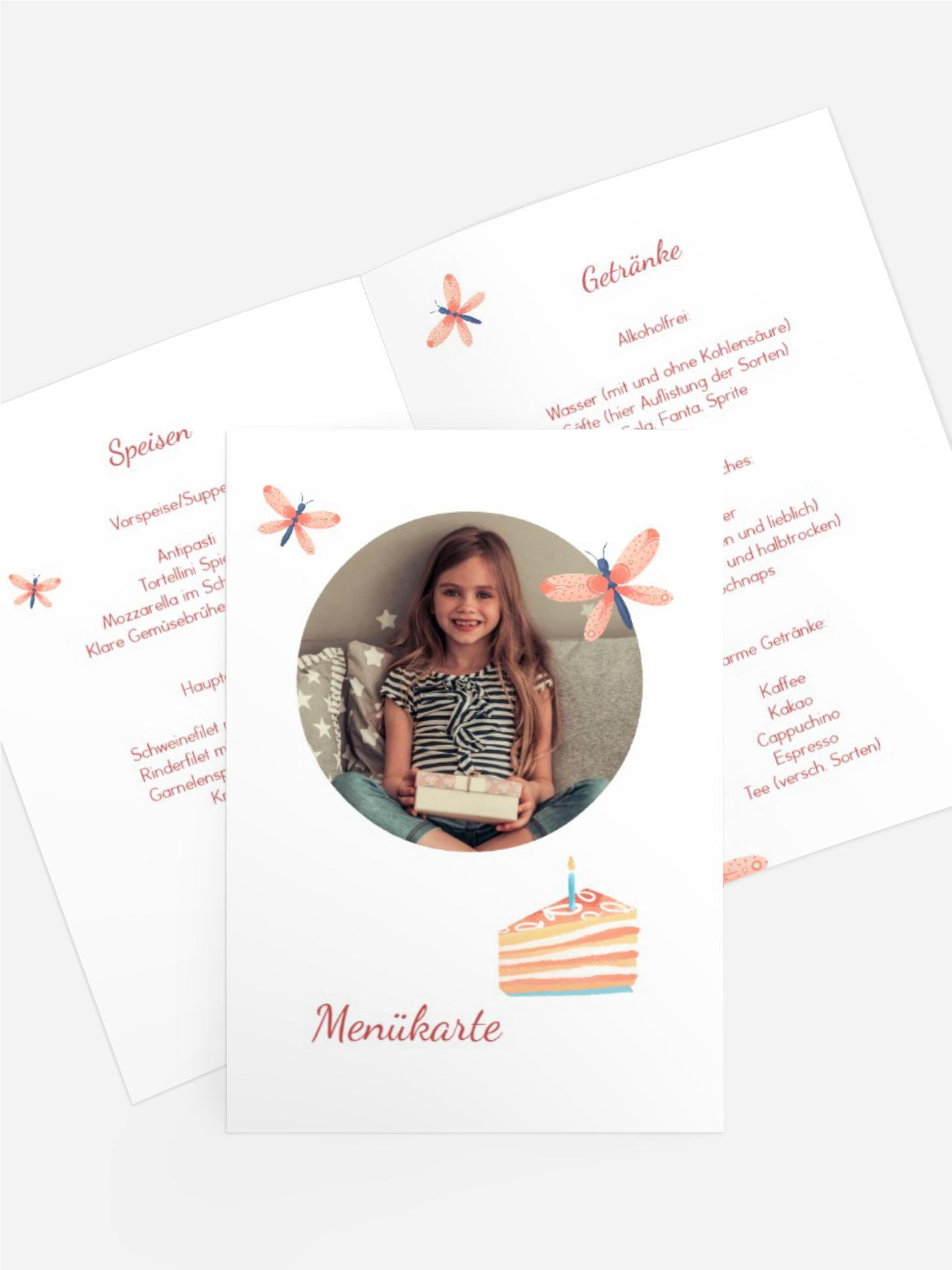 Menükarte Geburtstag Libellentraum