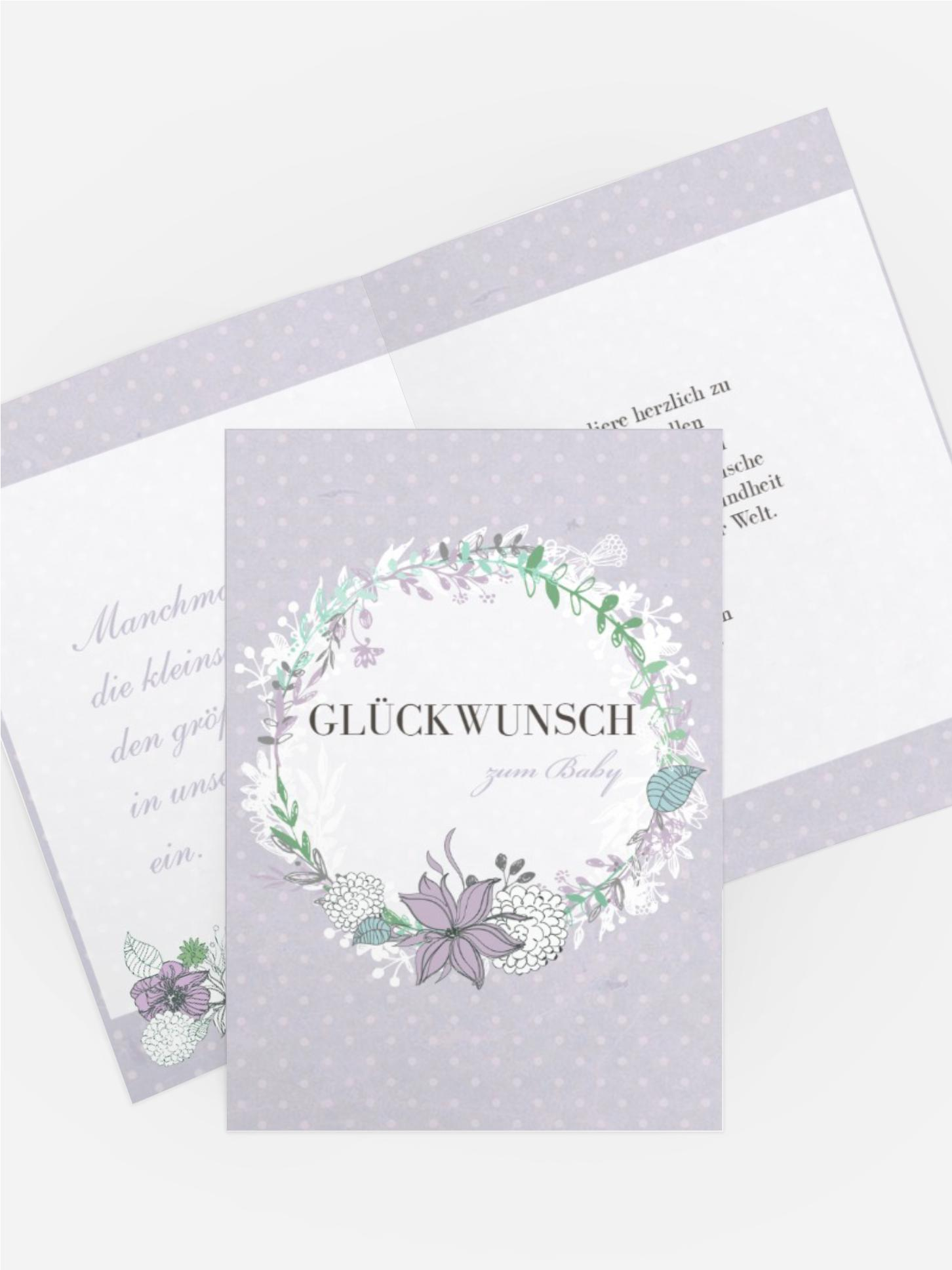 Glückwunschkarte zur Geburt Vintage Blumenranke