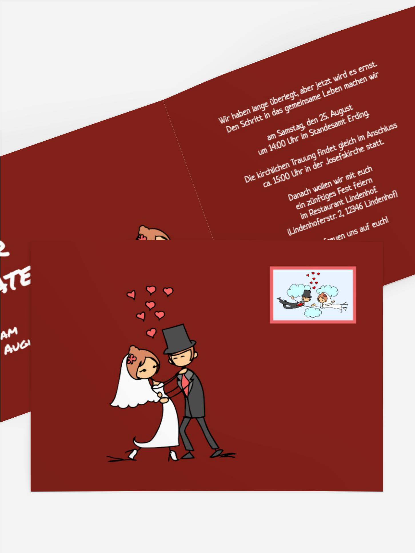 Hochzeitseinladung Comic Brautpaar