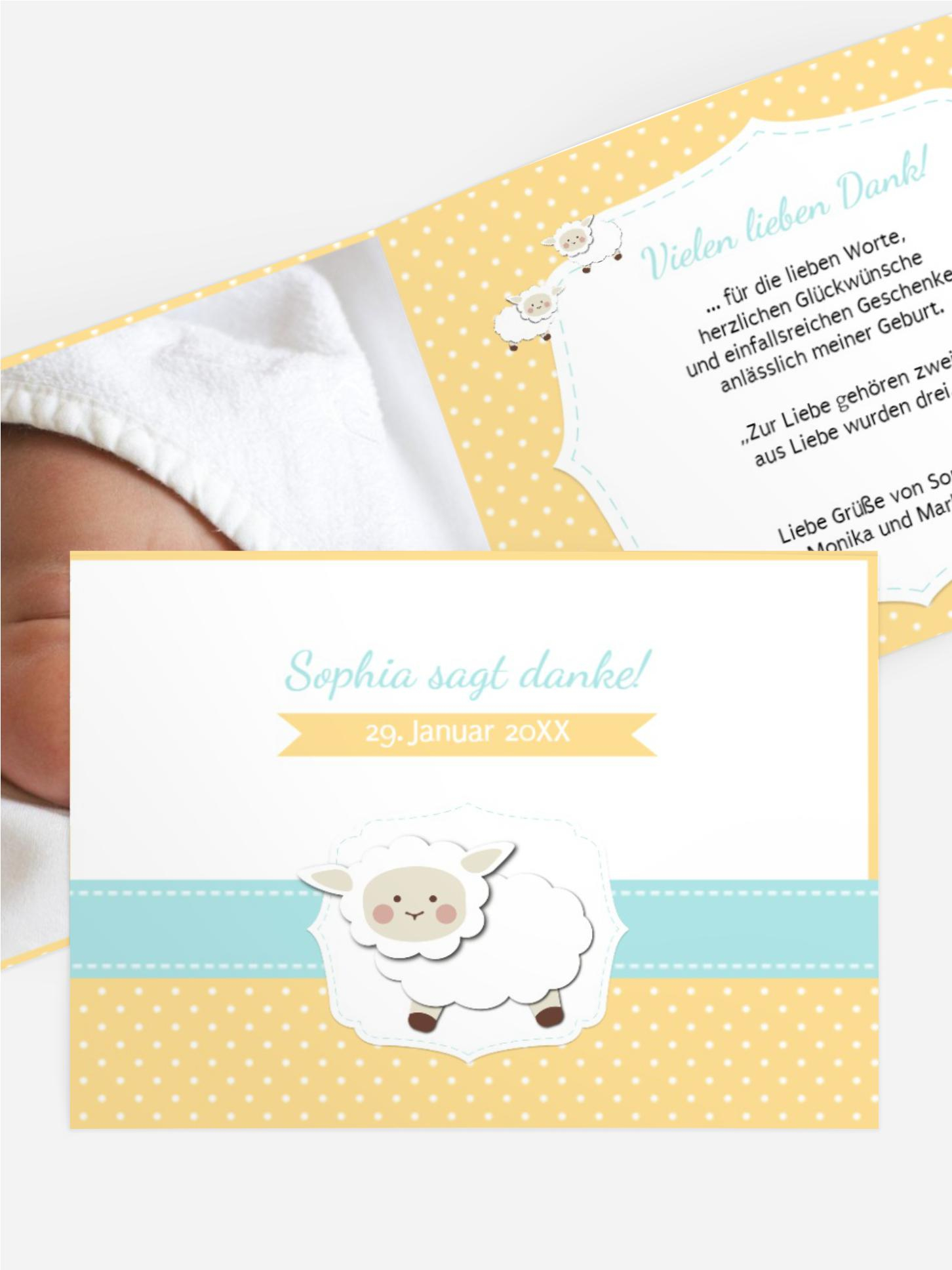 Baby Dankeskarte Schäfchenherde Baby Dankeskarte Schäfchenherde