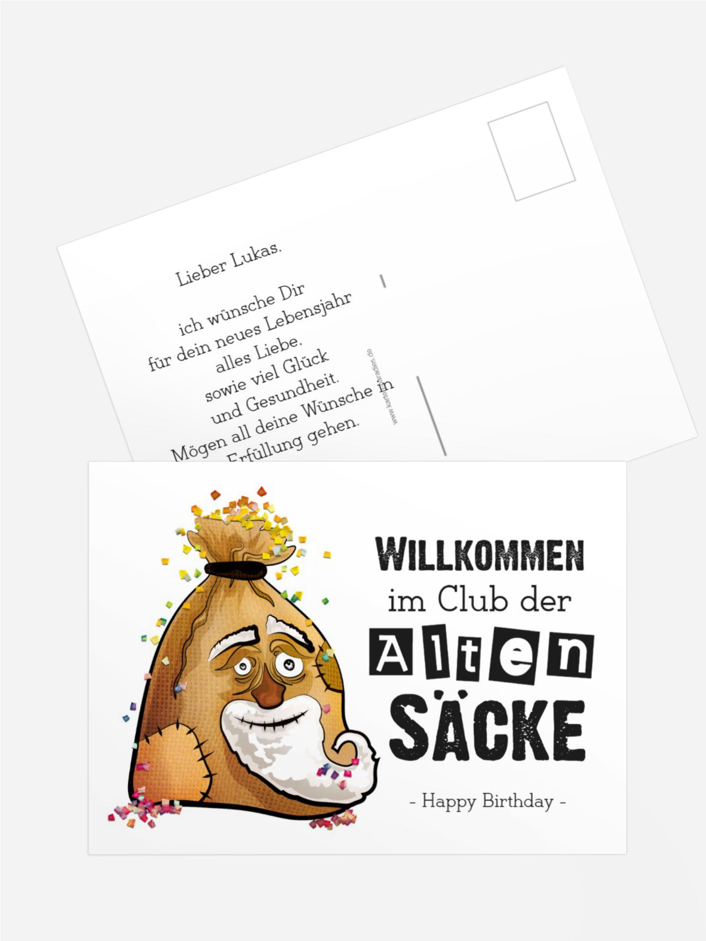 Glückwunschkarte zum Geburtstag Sack