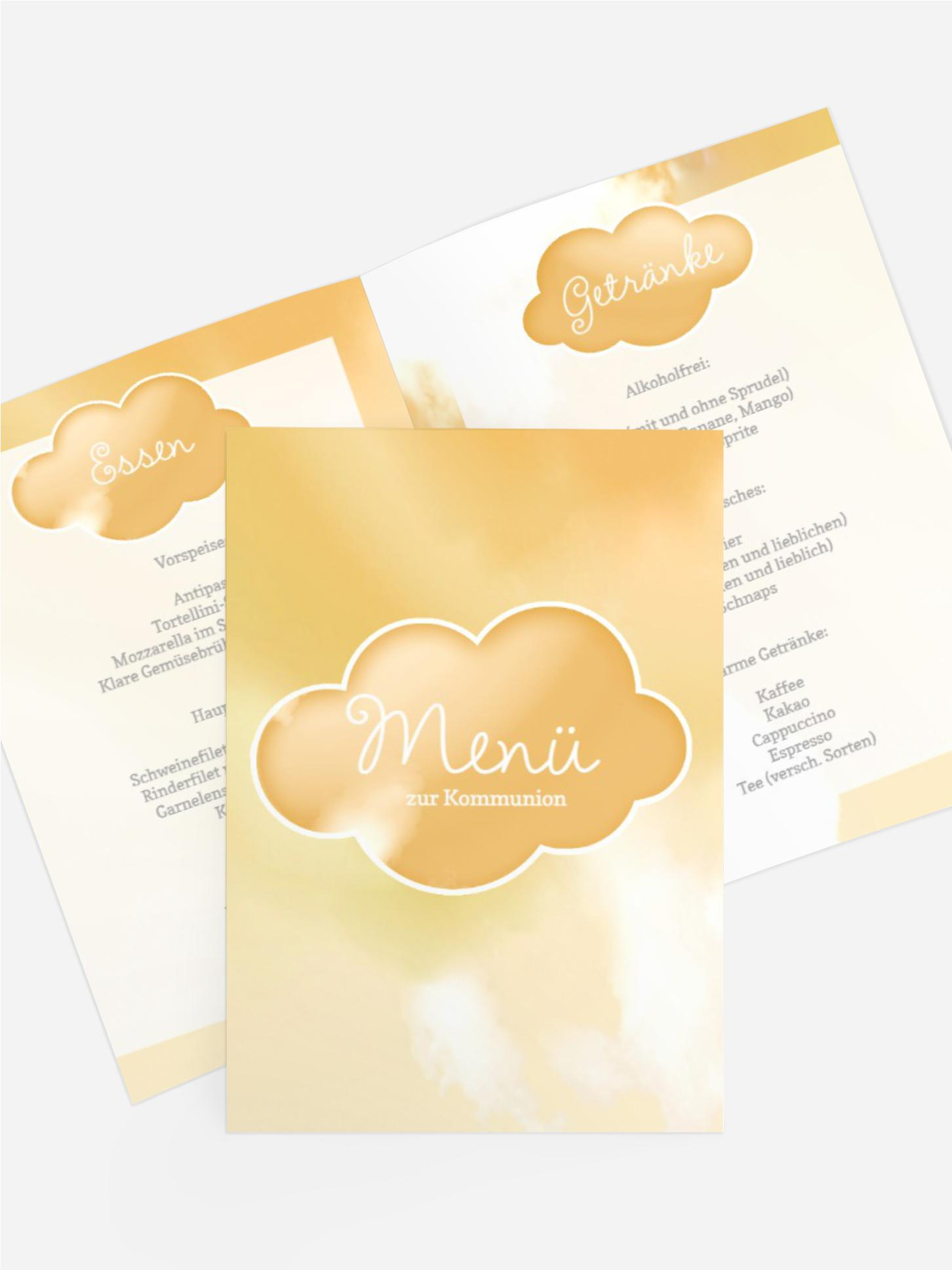 Menükarte Kommunion Fluffy Cloud