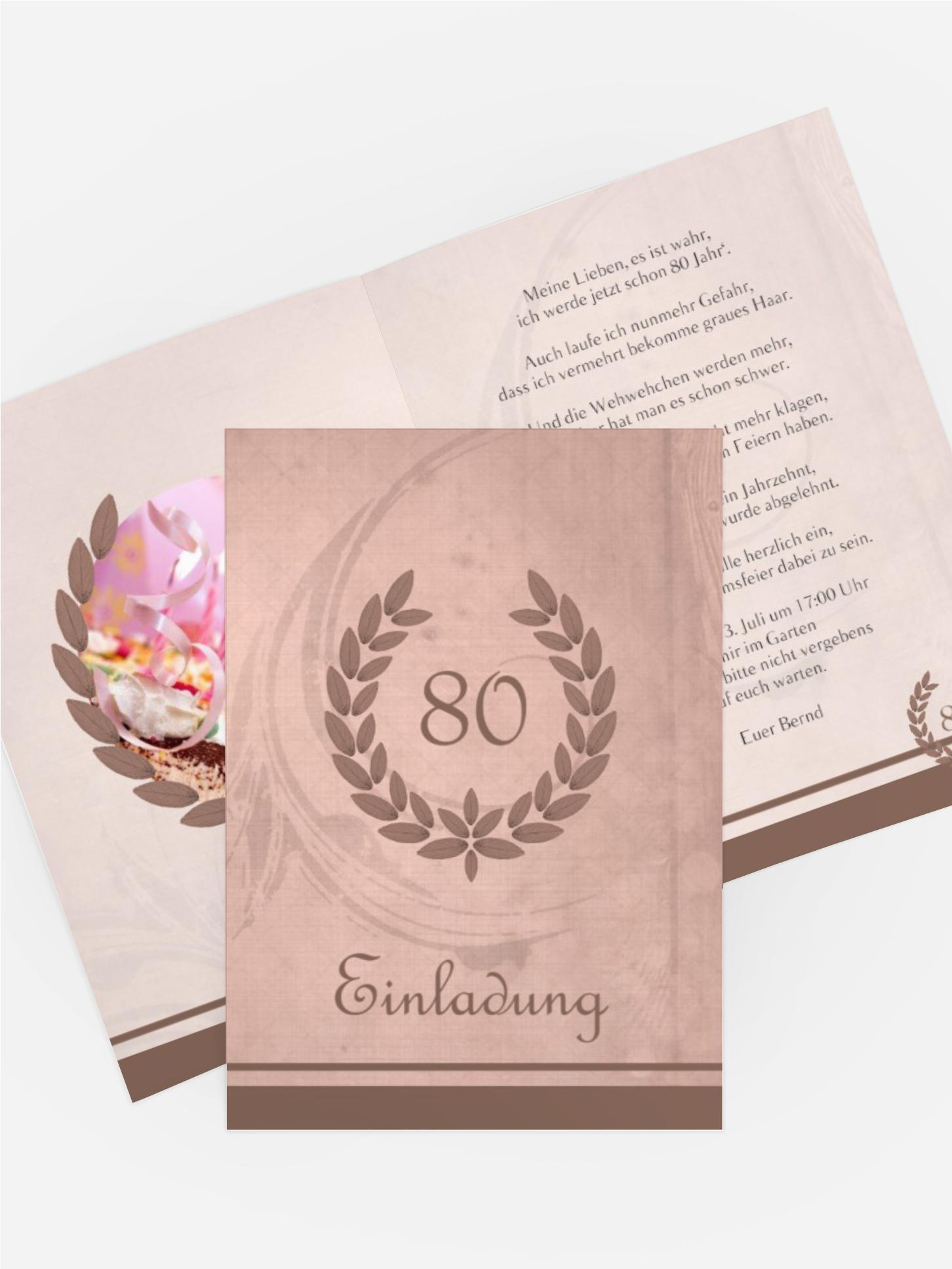 Einladungskarte Geburtstag Lorbeerkranz 80 Foto