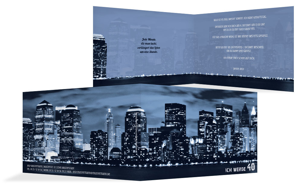 Einladungskarte zum Geburtstag Skyline 40