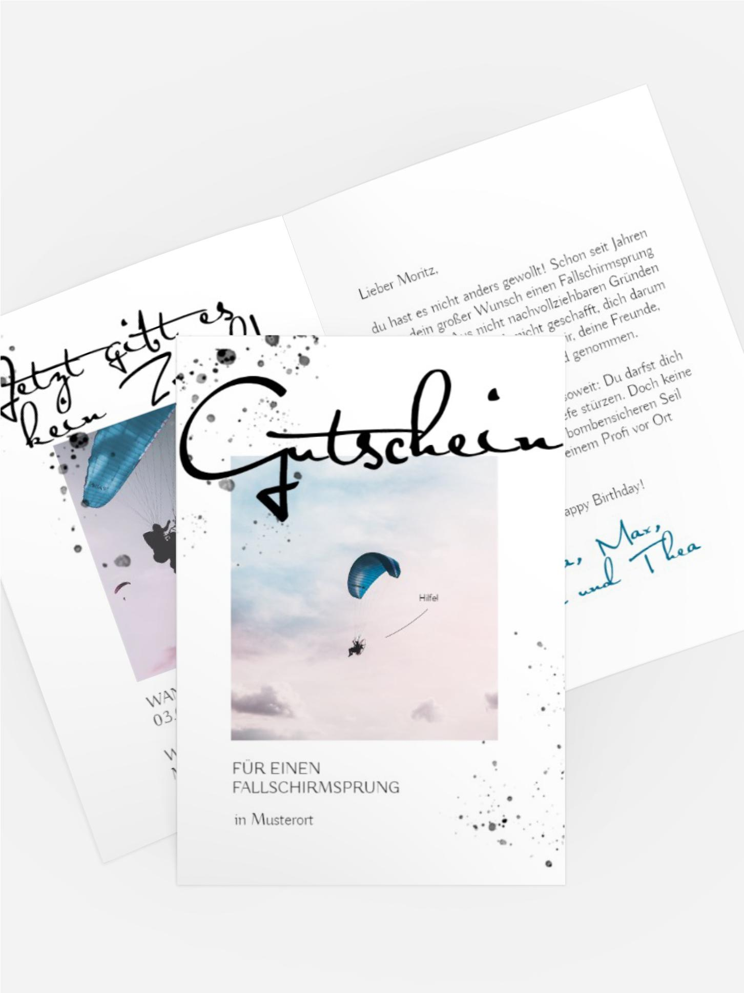 Gutschein zum Geburtstag Fallschirmsprung