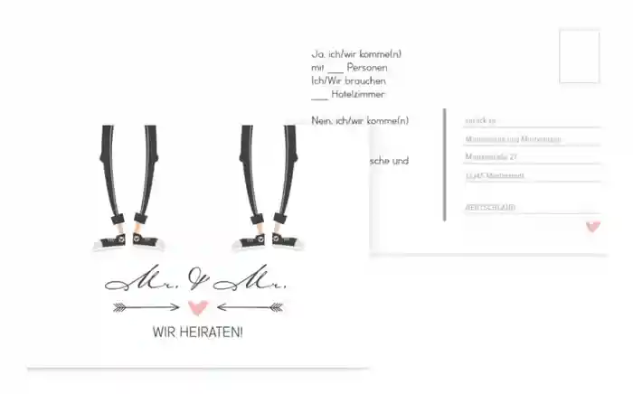 Antwortkarte zur Hochzeit Pärchen - Männer Antwortkarte zur Hochzeit Pärchen - Männer