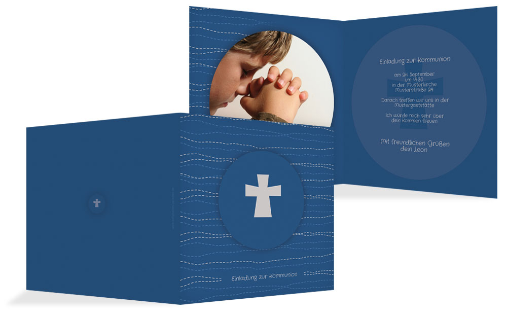 Einladungskarte Kommunion_Wellen Kreuz