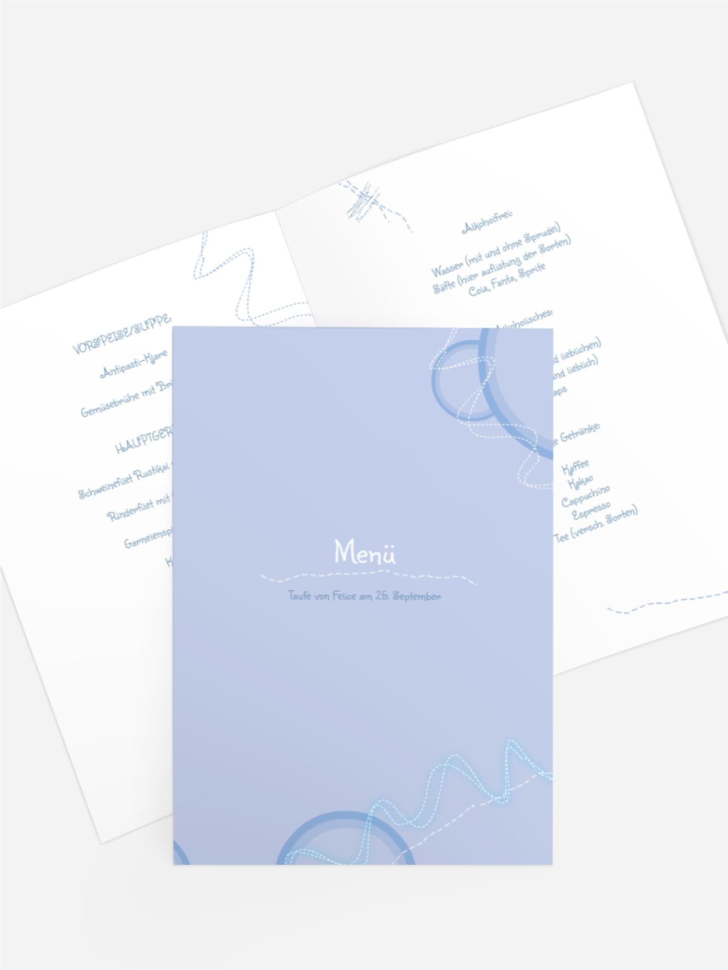 Menükarte Taufe Stickmuster
