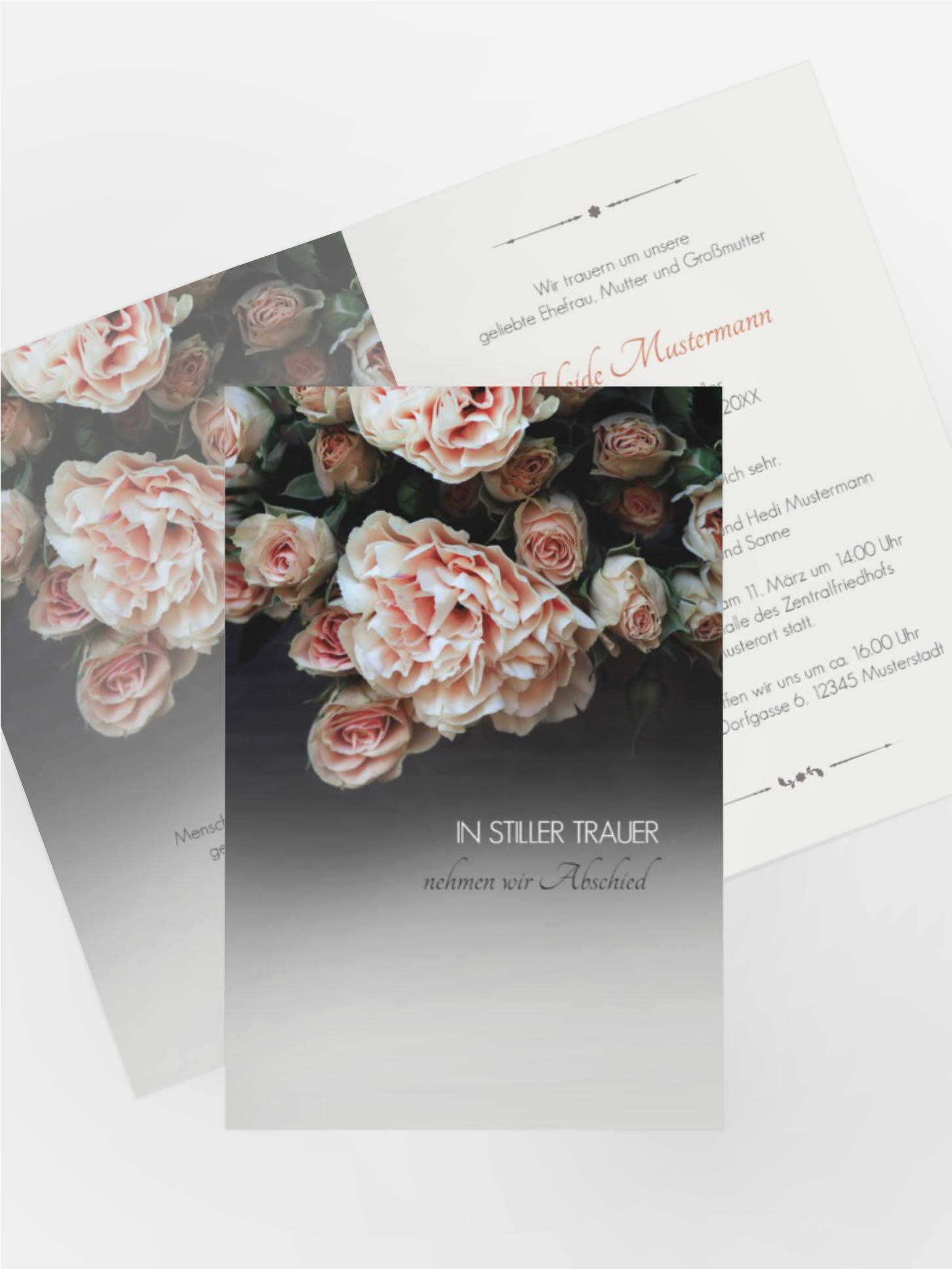 Trauerkarte Trauer Rosen hoch