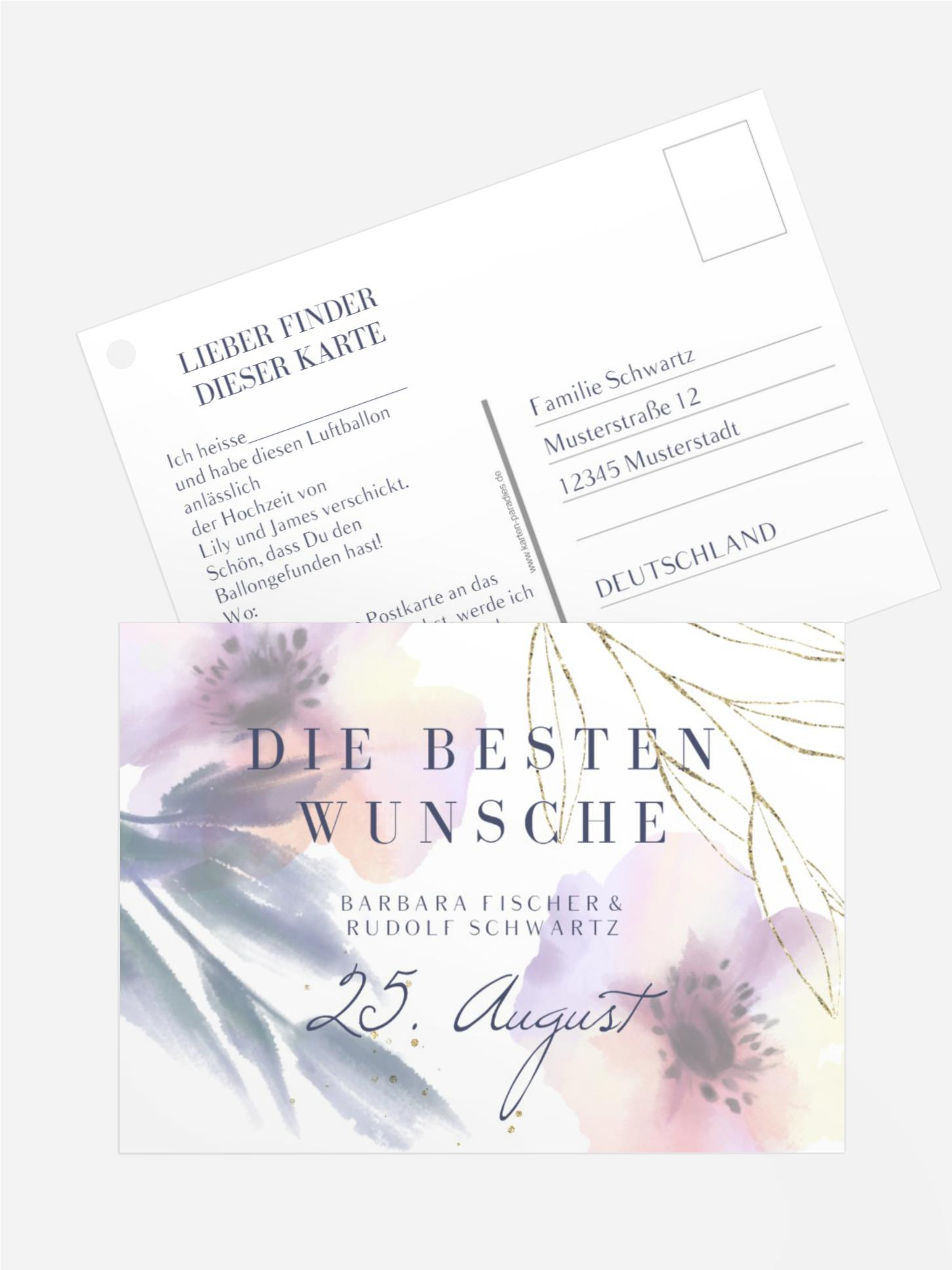 Ballonflugkarte Edle Aquarell Blumen