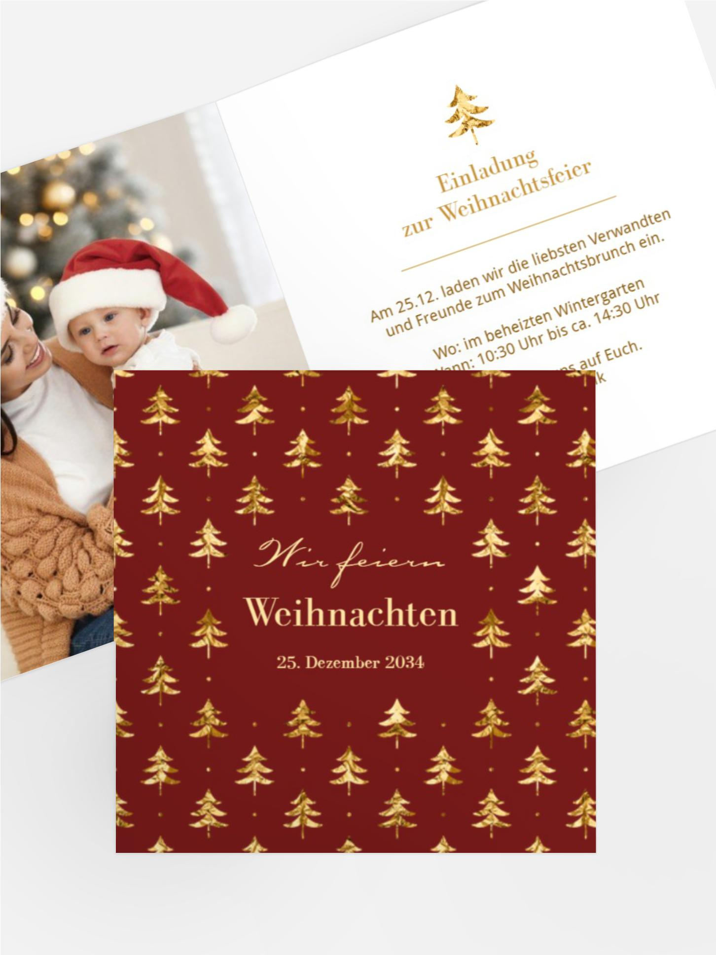 Weihnachtseinladung Goldener Bäumchenwald