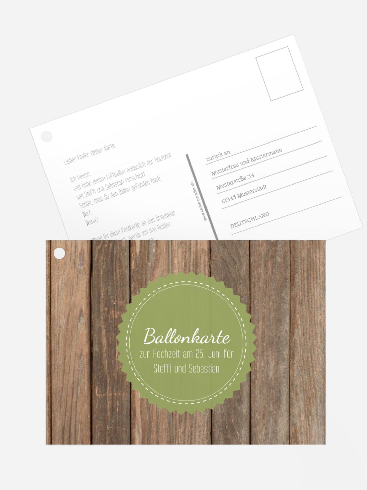 Ballonkarte Vintage Holz