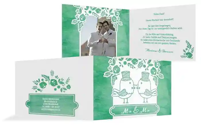 Hochzeit Danksagung Vogelpaar Zylinder