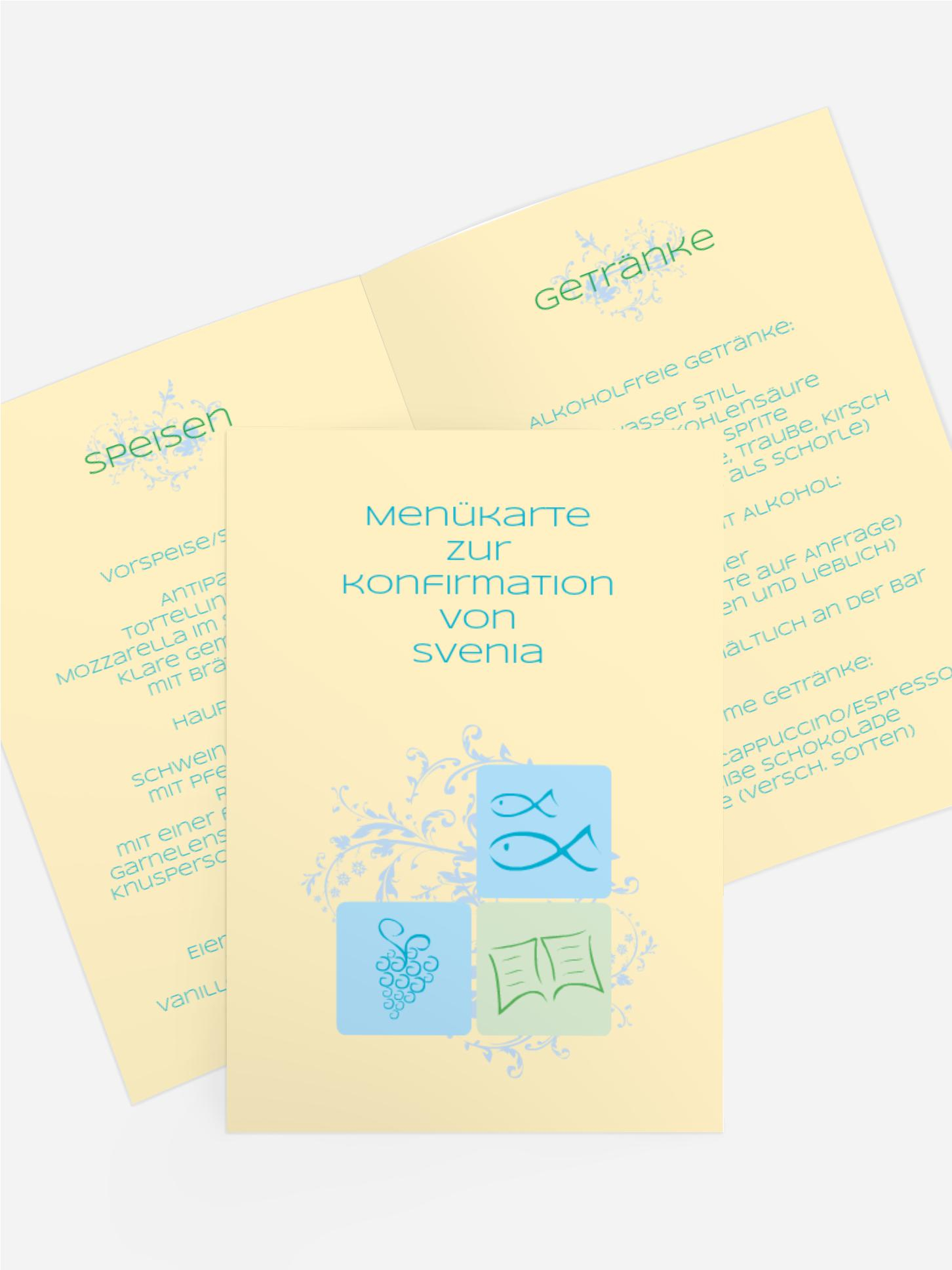 Menükarte Konfirmation Fisch