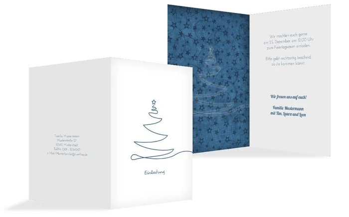 Weihnachts Einladungskarte privat Linienbaum