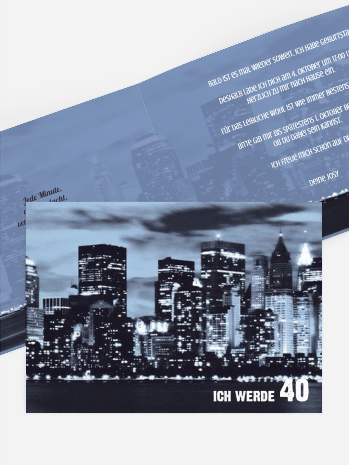 Einladungskarte zum Geburtstag Skyline 40
