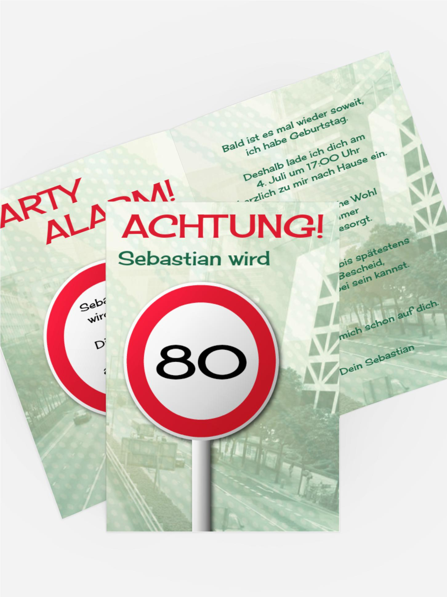 Geburtstagseinladungskarte Begrenzungsschild 80