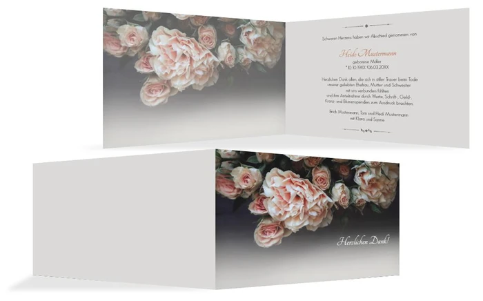 Dankeskarte Trauer Rosen quer