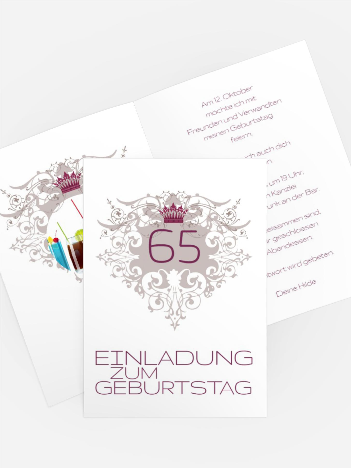 Einladung zum Geburtstag Krone 65 Foto