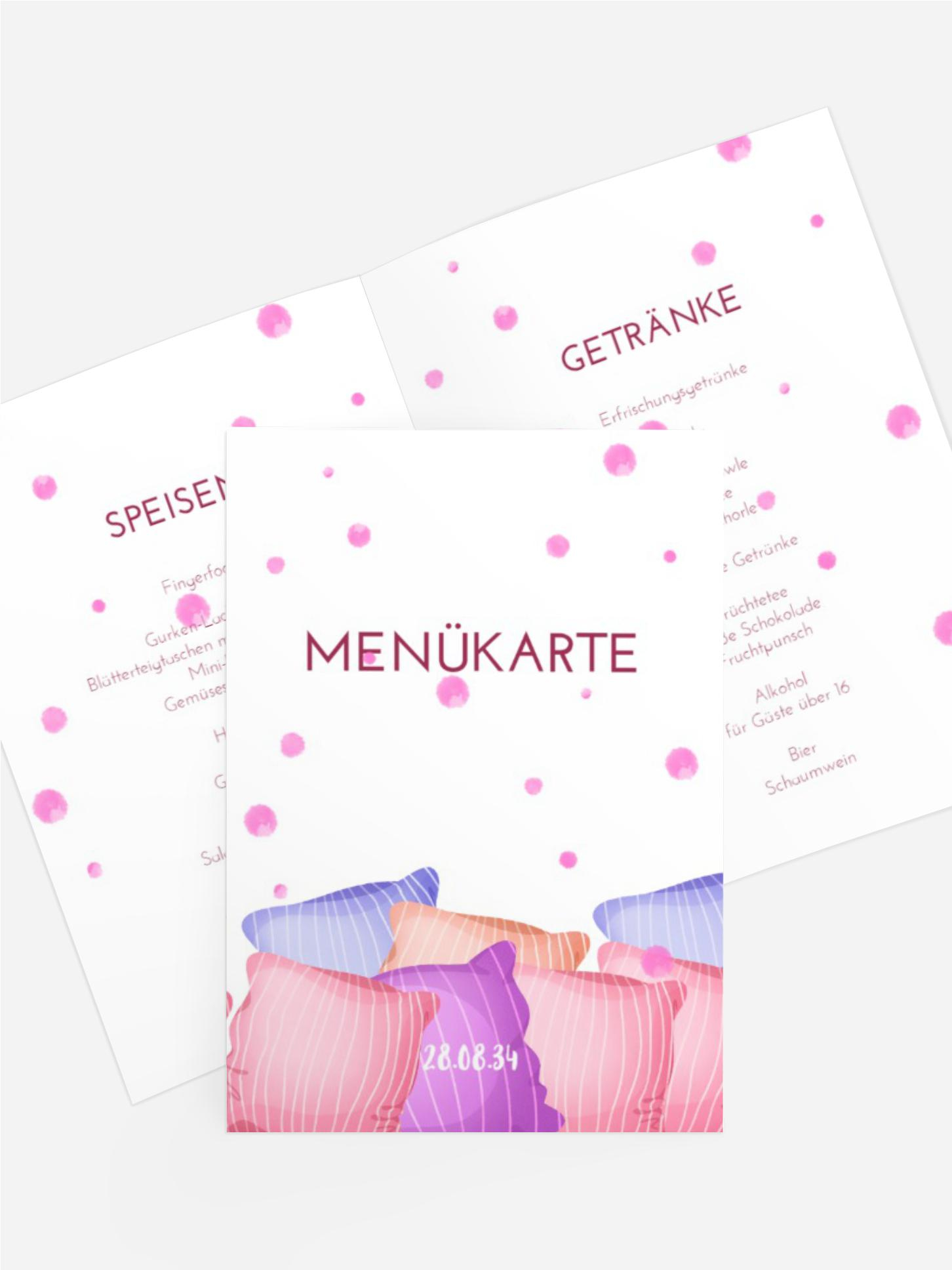 Menükarte Jugendliche Geburtstag Pyjama Party