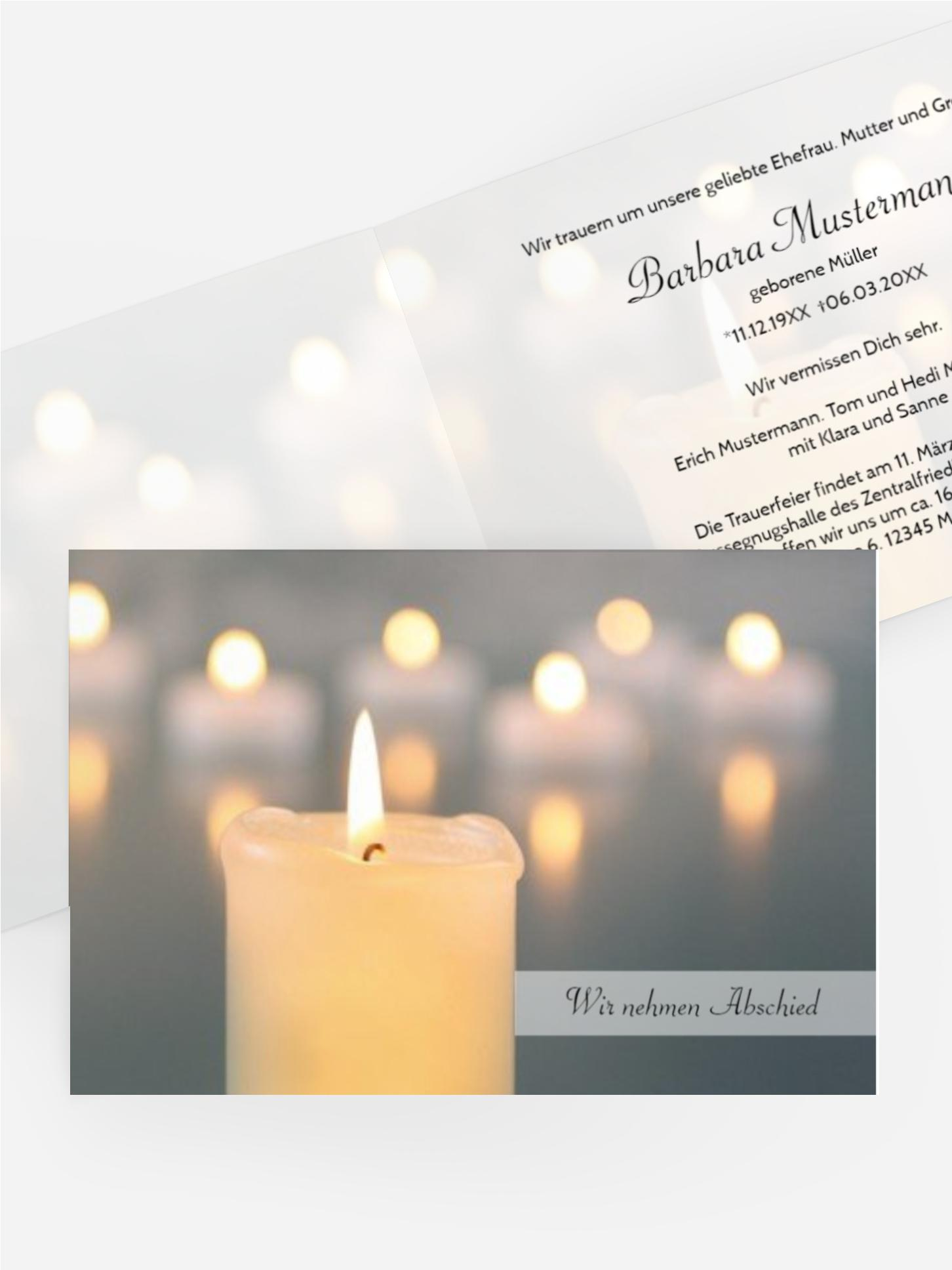 Trauerkarte Kerzenlichter quer