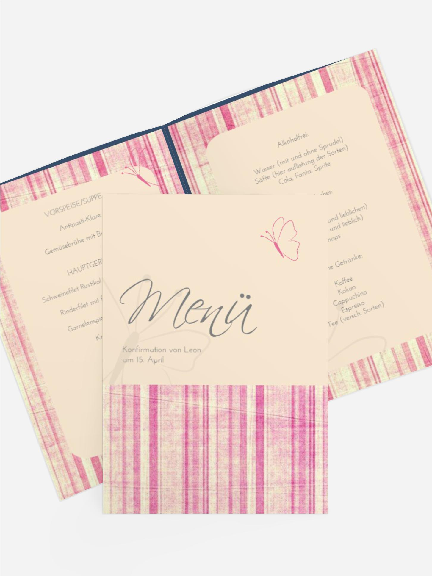 Menükarte Konfirmation Butterfly 2