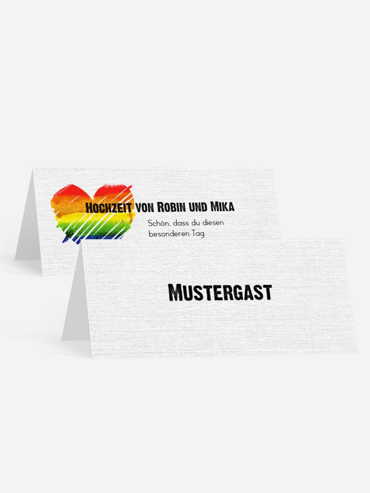 Tischkarte zur Hochzeit Regenbogenliebe
