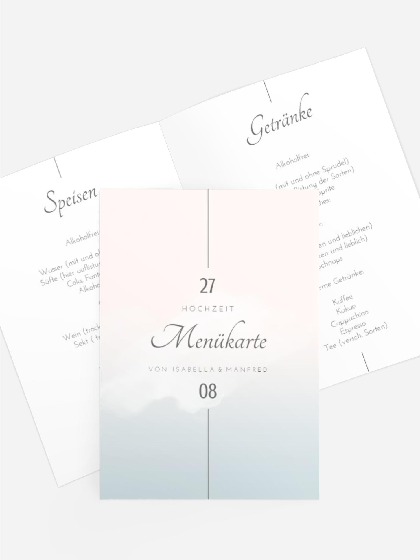 Menükarte Gerade Liebeslinie