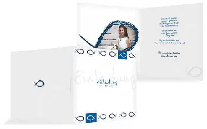 Einladungskarte Kommunion Fische