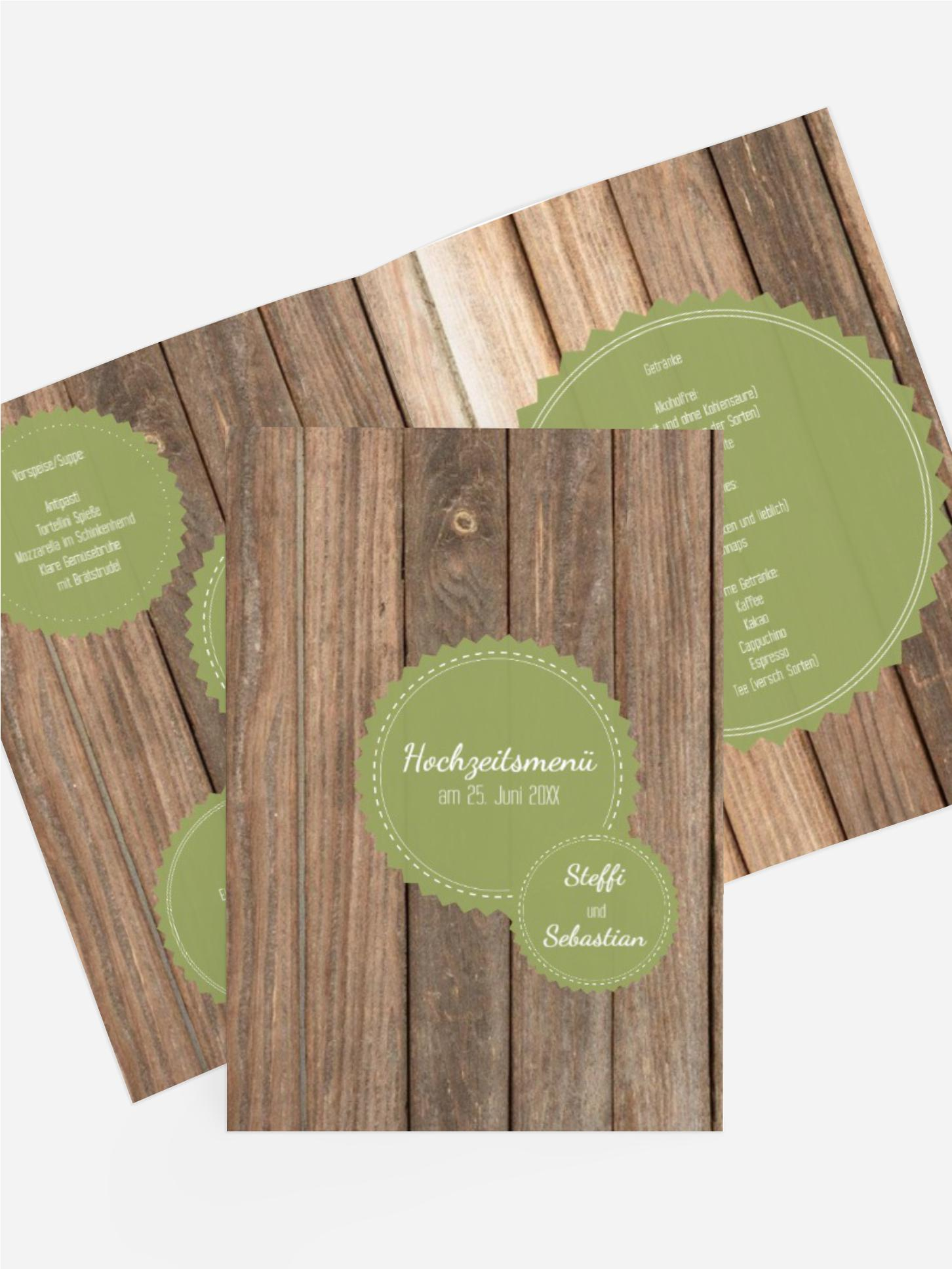 Menükarte zur Hochzeit Vintage Holz