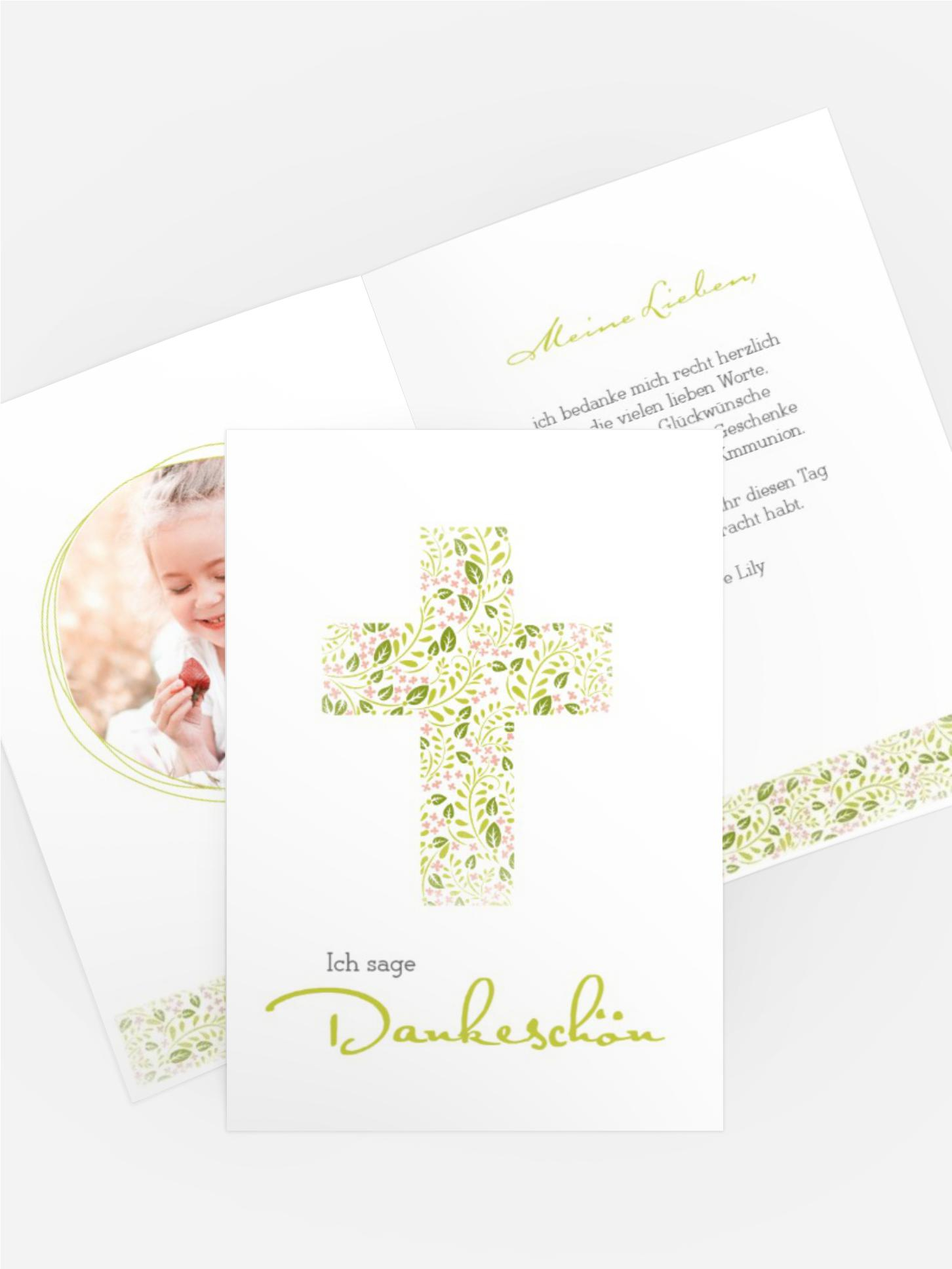 Dankeskarte Kommunion Blumenkreuz