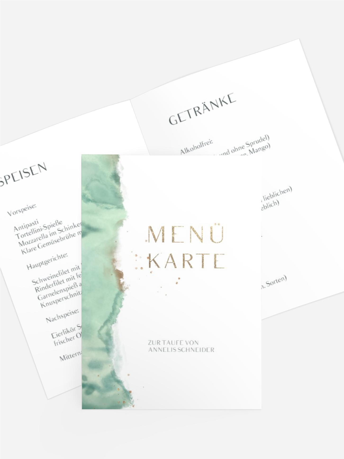 Menükarte Taufe  Aquarell Natur