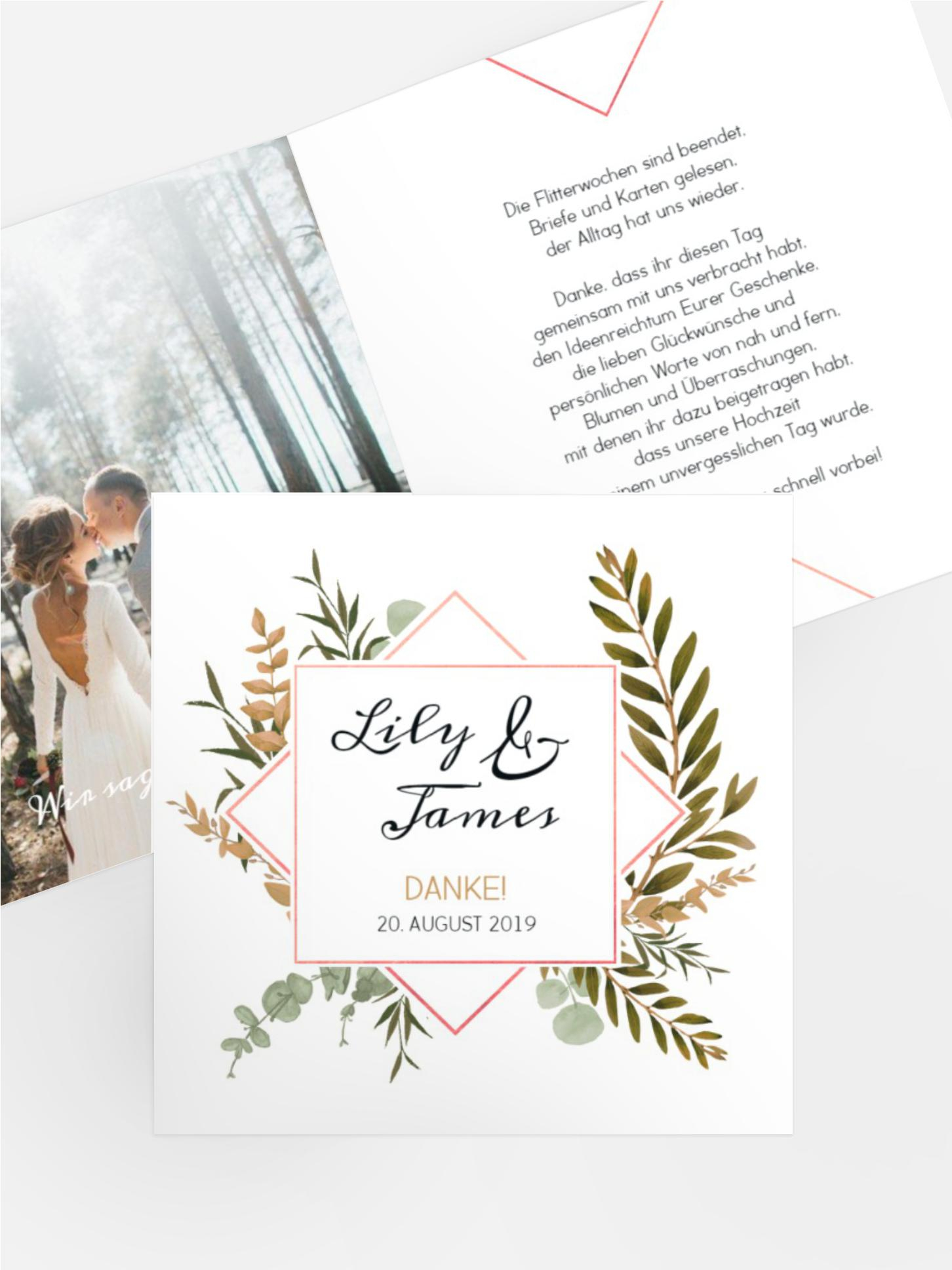 Dankeskarte zur Hochzeit Farn
