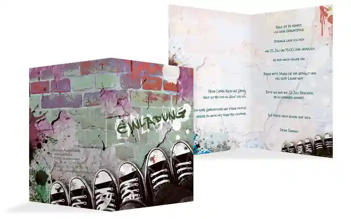 Einladung zum Geburtstag Graffiti Schuhe