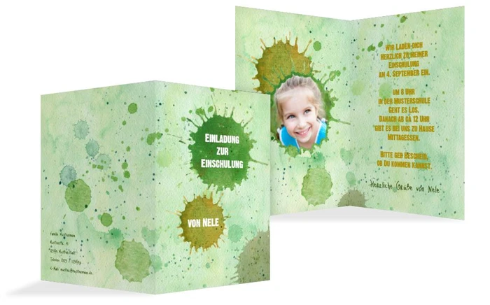Einladung zur Einschulung Farbkleckse