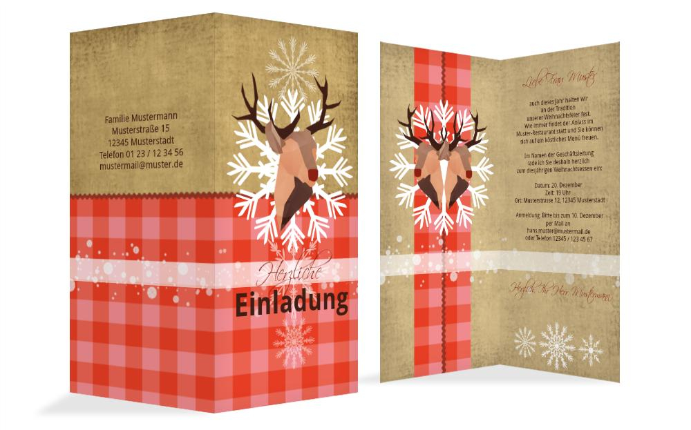 Weihnachtseinladung Hirschkopf