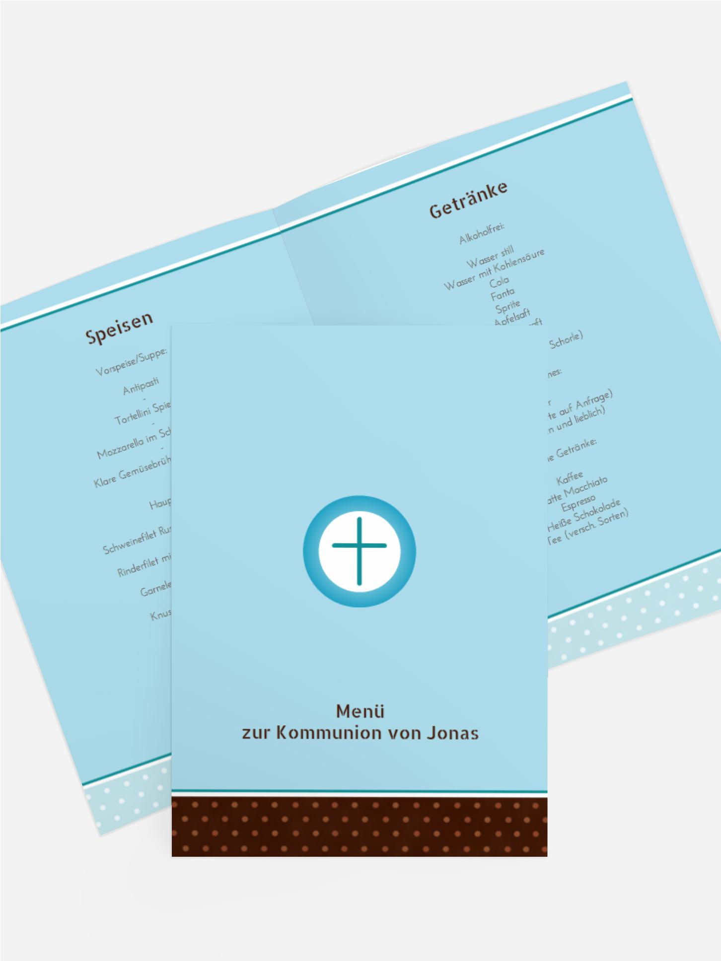 Kommunion Menükarte Kreuzhostie