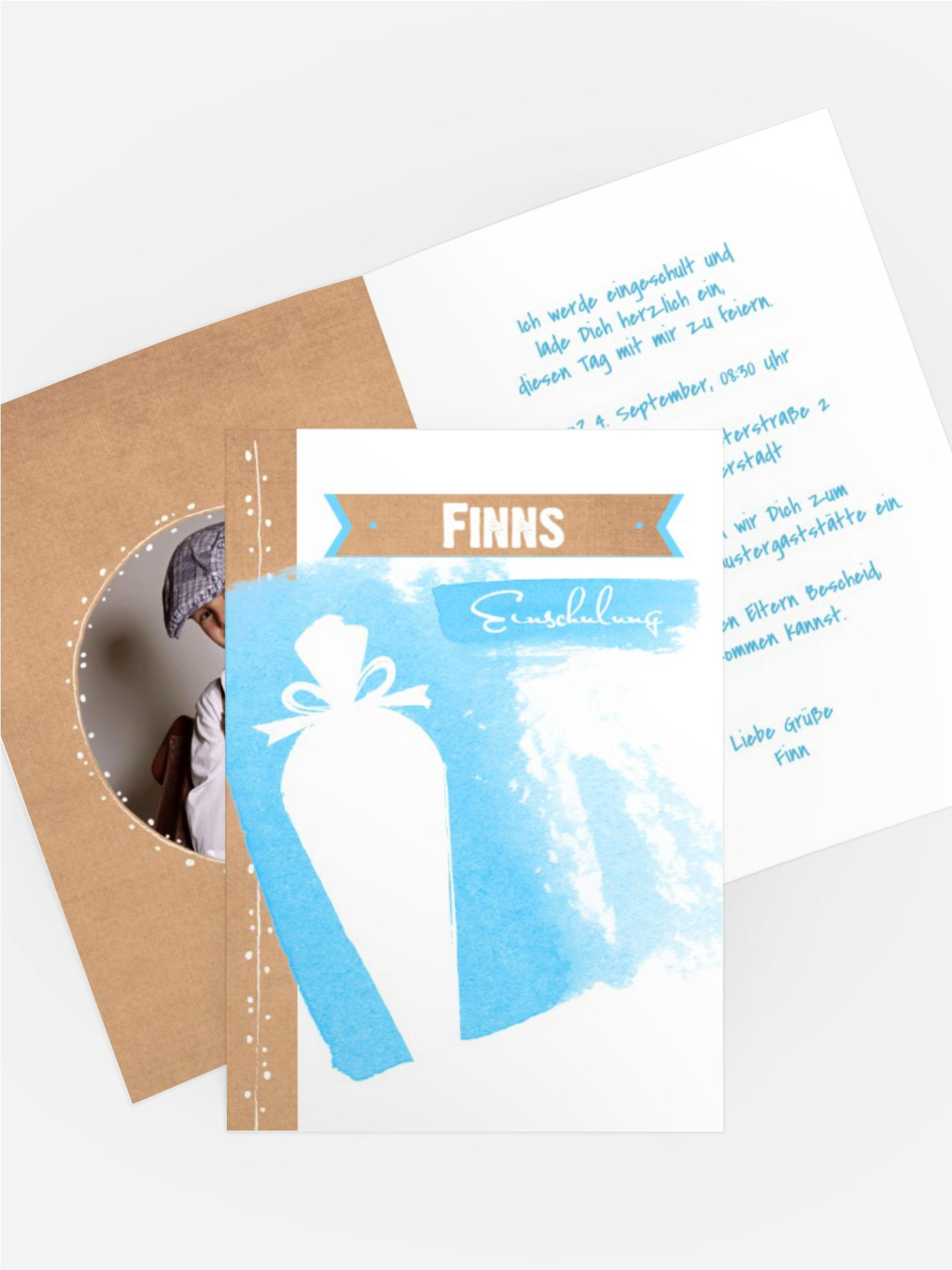 Karte zur Einschulung Schultüte Aquarell