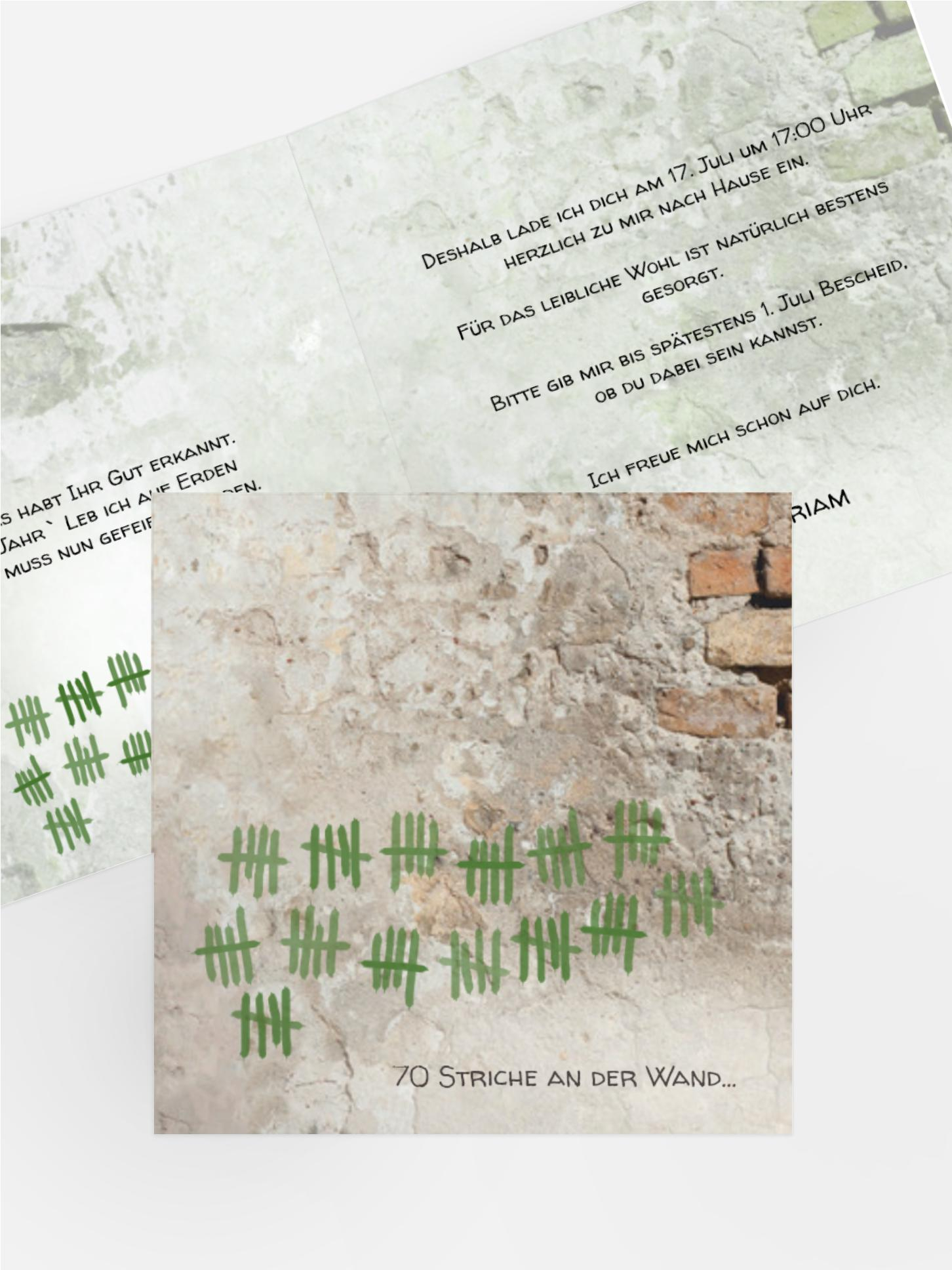 Einladung Striche an der Wand 70