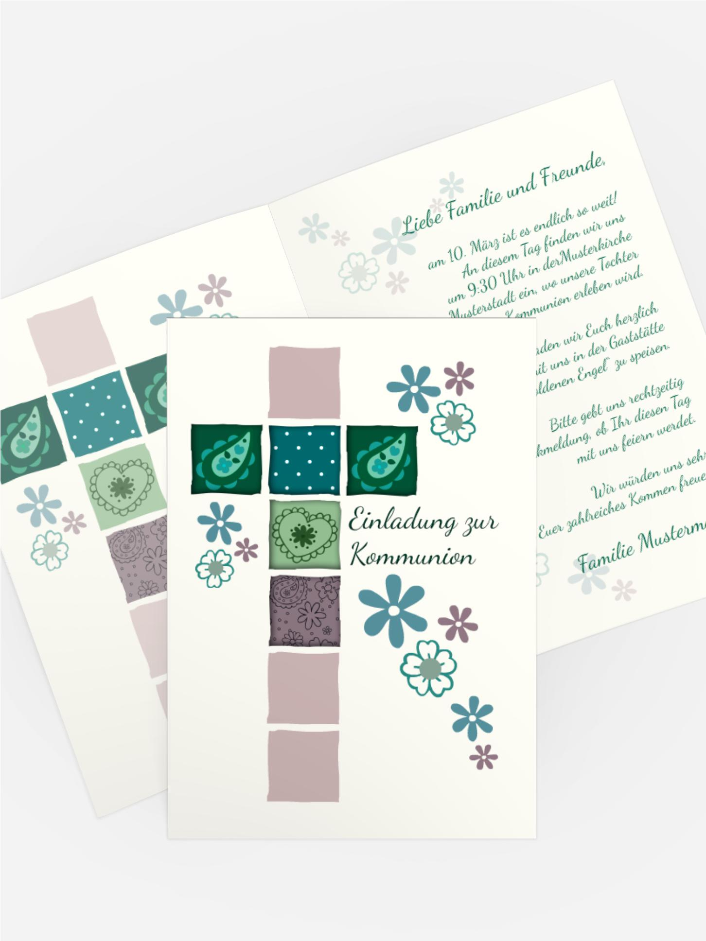 Einladung zur Kommunion Florales Kreuz Einladung zur Kommunion Florales Kreuz