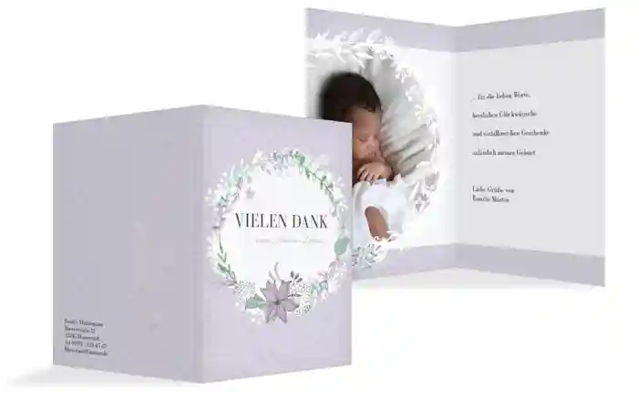 Geburt Dankeskarte Vintage Blumenranke