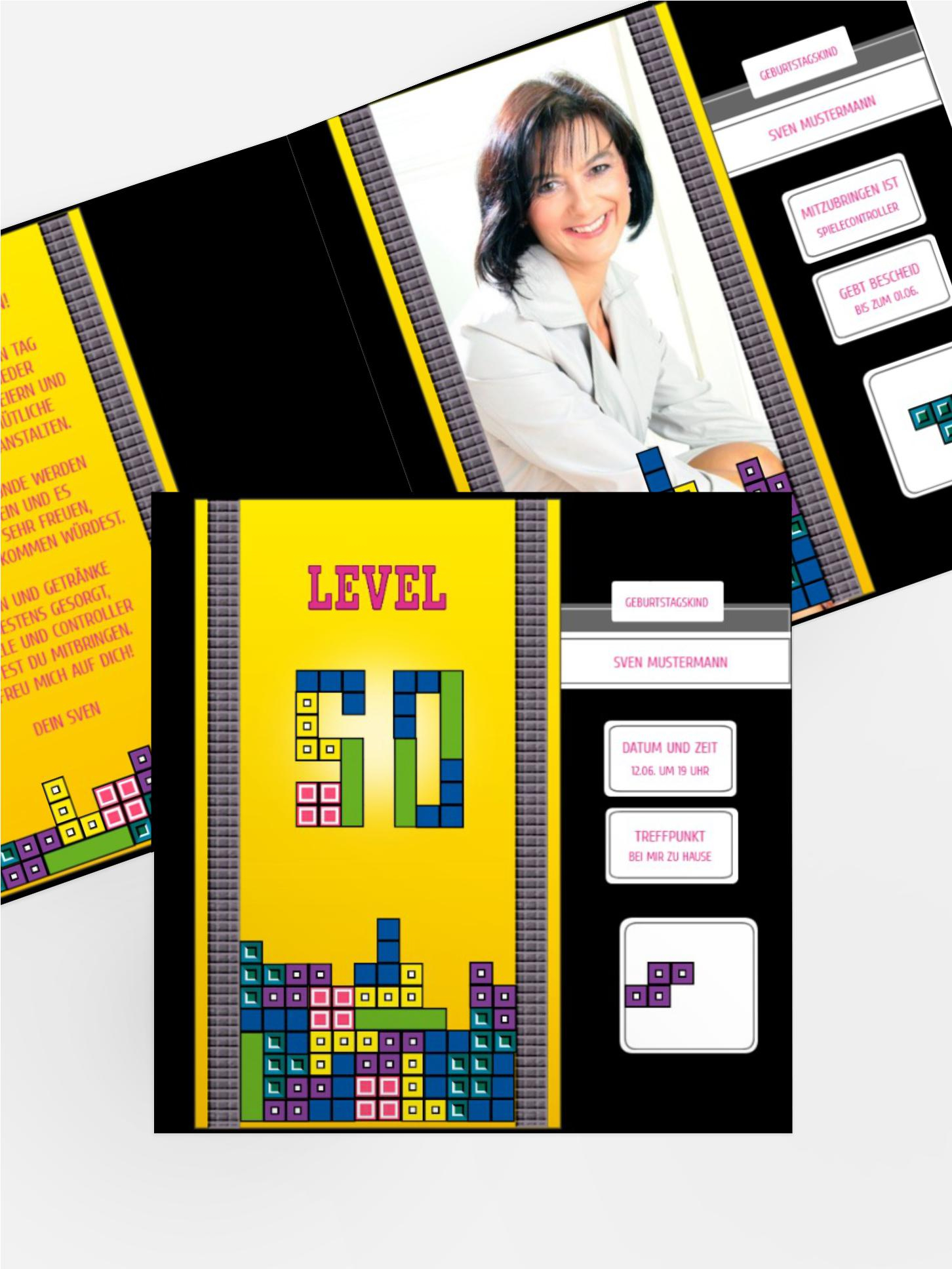 Einladung zum Geburtstag 8bit Game 50 Foto