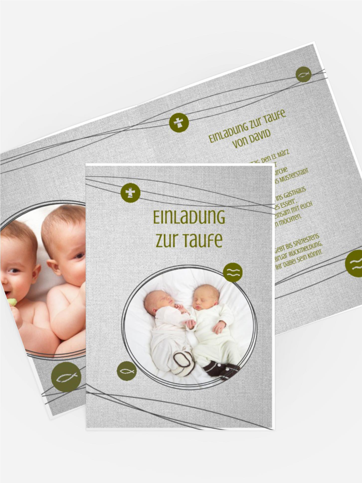 Einladungskarte Taufe Taufsymbole an Schnüren